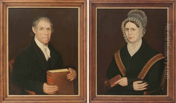 Pair Of Portraits: Deacon John Guernsey And His Wife, Mercy Oil Painting by Ammi Phillips