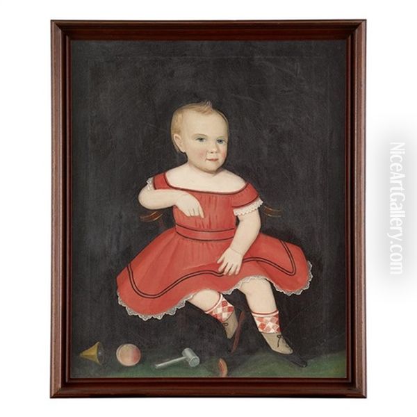 Portrait Of A Young Boy Seated In Chair With Toys Oil Painting by Ammi Phillips