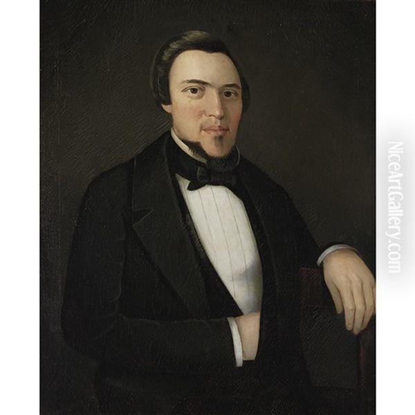 Portrait Of A Dark Haired, Rosy Cheeked Gentleman Oil Painting by Ammi Phillips