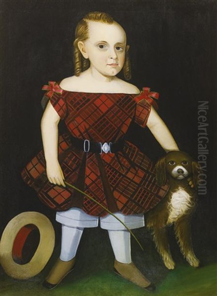 Portrait Of A Young Boy In Plaid With Dog Oil Painting by Ammi Phillips