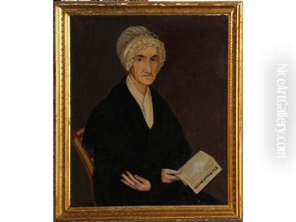 Portrait Of A Woman In White Bonnet Holding A Copy Of 