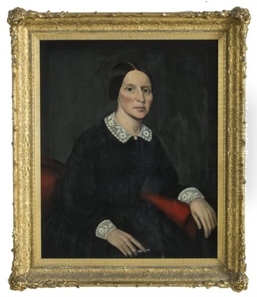 Portrait Of A Woman In A Black Dress With Lace Collar And Cuffs Oil Painting by Ammi Phillips