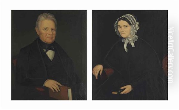 Portraits: A Man Holding A Book And His Wife (pair) Oil Painting by Ammi Phillips