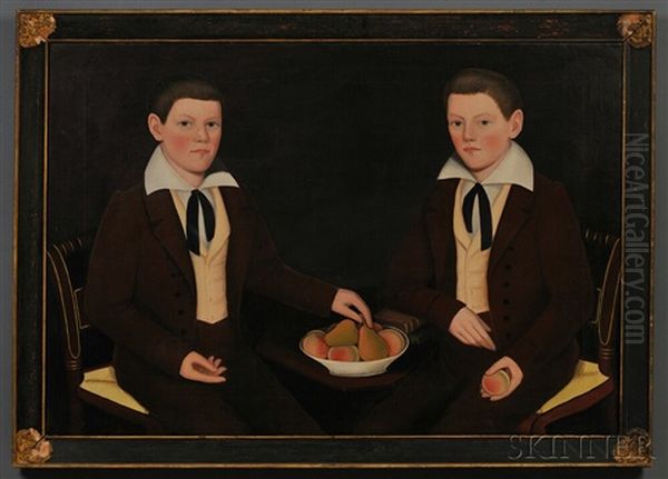 Double Portrait Of The Ten Broeck Twins, Jacob Wessel Ten Broeck (1823-1896) And William Henry Ten Broeck (1823-1888), Aged 10 Years, Seated... Oil Painting by Ammi Phillips