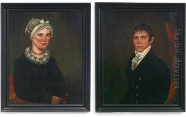 A Pair Of Portraits Of Mr. Daniel Spraker And His Wife Eliza Oil Painting by Ammi Phillips