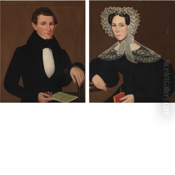 Portraits Of A Lady And Gentleman From Dover Plains, New York (2 Works) Oil Painting by Ammi Phillips