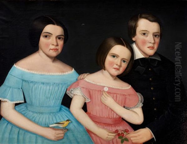 Three Children Of Henry Joslen Carter Of Stockbridge: Anna Electa, John Calvin Calhoun, Mary Adele Oil Painting by Ammi Phillips