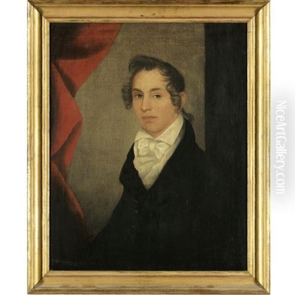 Portrait Of Charles D'emery With Red Curtain Oil Painting by Ammi Phillips