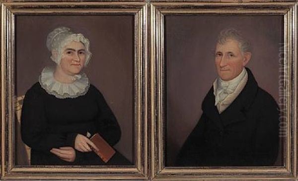 Portraits Thought To Be David Hamlin And Lois Davis Hamlin (pair) by Ammi Phillips