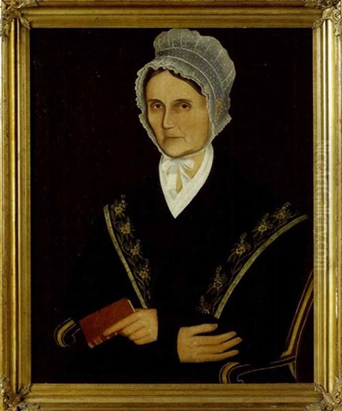 Portrait Of Rhoda Bennett Seated In Black And Mustard Scroll Arm Chair Oil Painting by Ammi Phillips