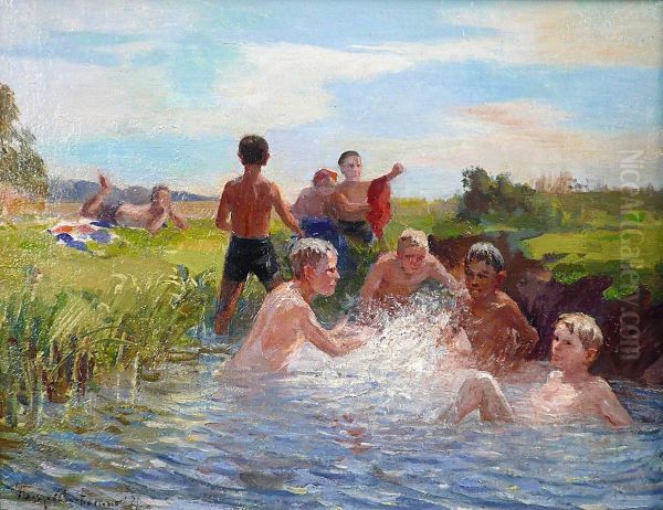 Labaignade Des Enfants Oil Painting by Nikolai-Petrovitch Bodganoff