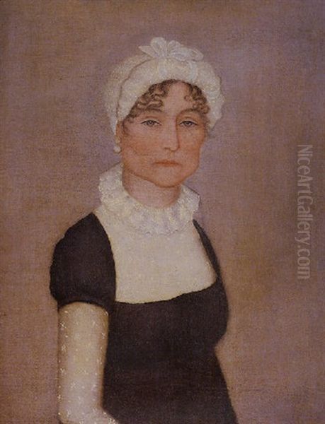 A Portrait Of A Rosy-cheeked Lady With Green Eyes Oil Painting by Ammi Phillips