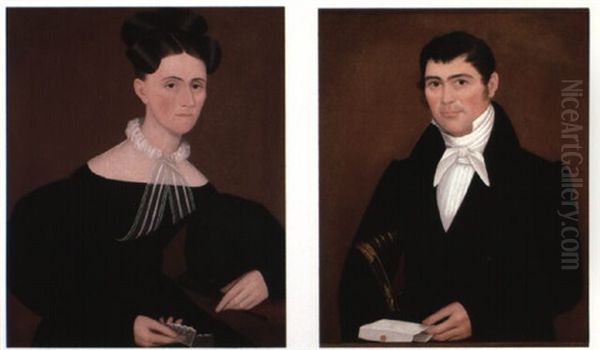 Portraits Of Elegant Lady With Embroidery And Gentleman With Letter Oil Painting by Ammi Phillips