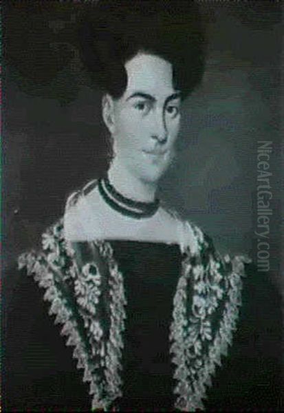 Portrait Of A Woman In A Lace Collar Oil Painting by Ammi Phillips