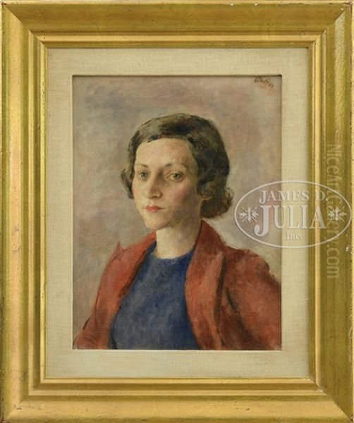 Portrait Of A Woman With Red Coat Oil Painting by Robert Phillips