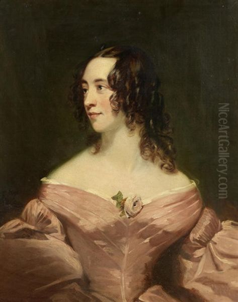 Portrait Of A Lady, Half-length, In A Pink Dress Oil Painting by Thomas Phillips