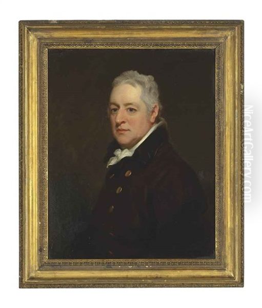 Portrait Of A Gentleman, In A Brown Coat And A White Cravat Oil Painting by Thomas Phillips