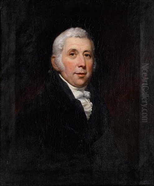 Portrait Of Mr Hozier Of Bradford On Avon In A Black Coat (+ Portrait Of Mrs Hozier In A White Satin Dress; Pair) Oil Painting by Thomas Phillips