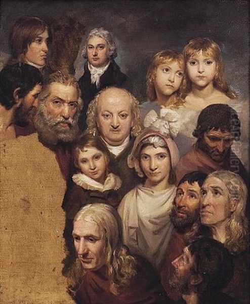 Group Portrait Of Numerous Figures, The Central Figure Being William Blake Oil Painting by Thomas Phillips