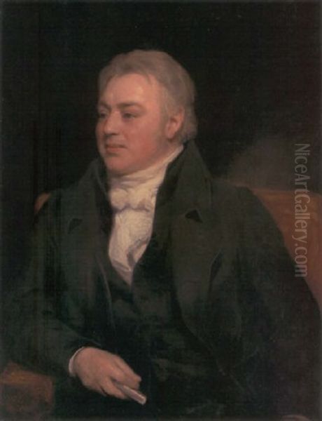 Portrait Of Samuel Taylor Coleridge In A Black Coat, Holding A Silver Snuff-box In His Right Hand Oil Painting by Thomas Phillips