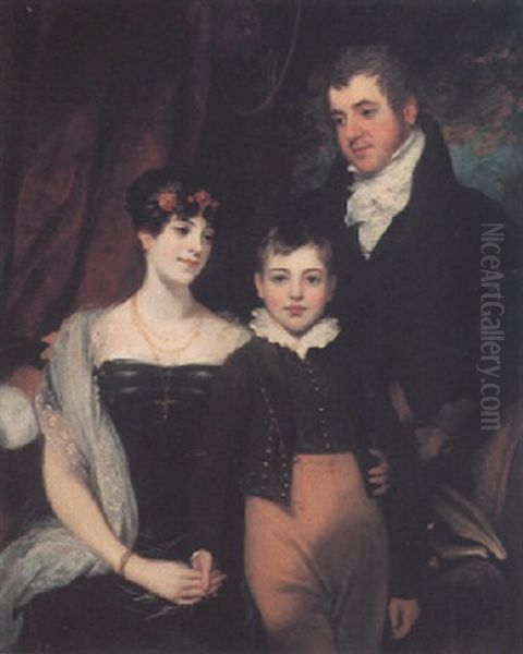 Portrait Of The Rev. Robert Crockett With His Wife Maria And Son Robert Oil Painting by Thomas Phillips