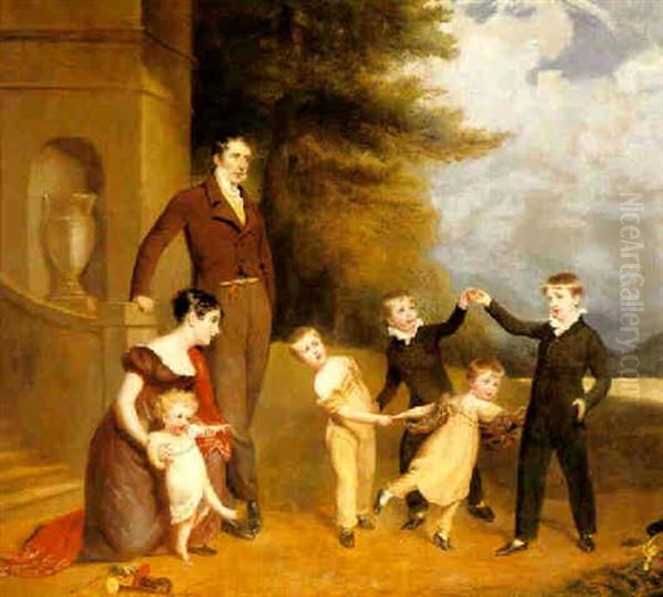 Portrait Of George Granville Leveson-gower And His Family In A Park Landscape Oil Painting by Thomas Phillips