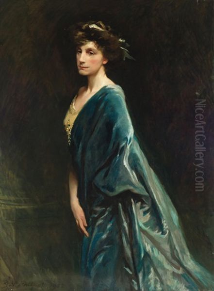 Elegant Woman In Blue Oil Painting by Glyn Warren Philpot