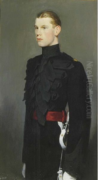 Portrait Of Lieutenant Aymes, Three-quarter-length, In Military Uniform Oil Painting by Glyn Warren Philpot