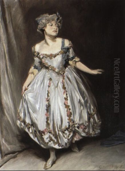 Portrait Sketch Of Mrs. Emile Mond Dressed For Chelsea Arts Club Ball Oil Painting by Glyn Warren Philpot