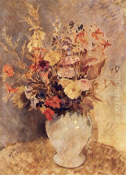 Garden Flowers In A Vase Oil Painting by Glyn Warren Philpot