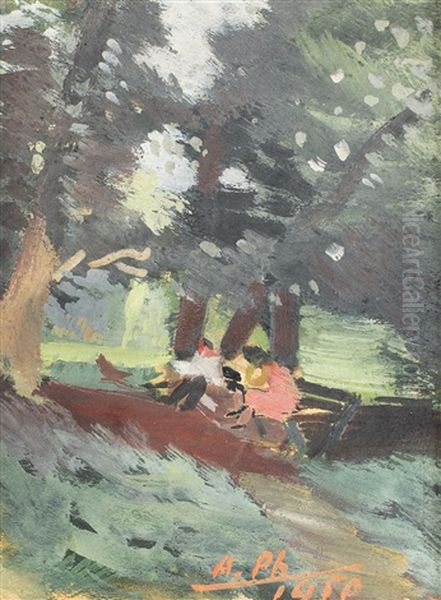 On The Bench In Cismigiu Park Oil Painting by Alexandru Phoebus