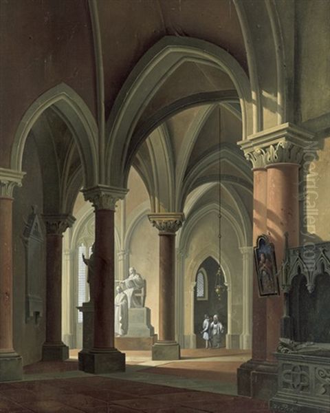 Das Innere Eines Gotischen Kirchenraums Oil Painting by Antonio De Pian