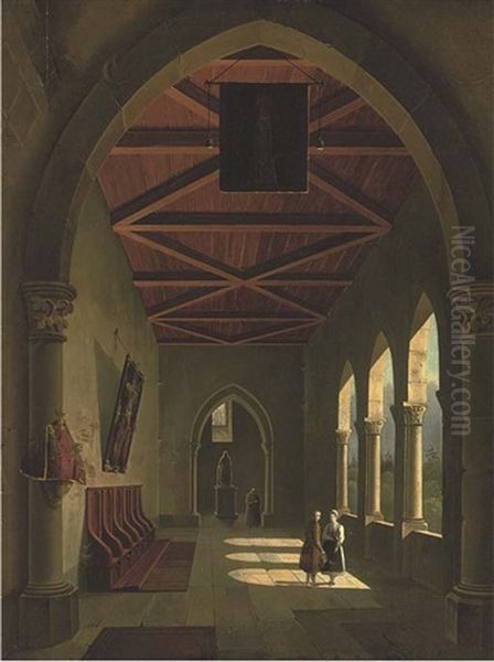 The Courtyard Of An Italian Monastery Oil Painting by Antonio De Pian