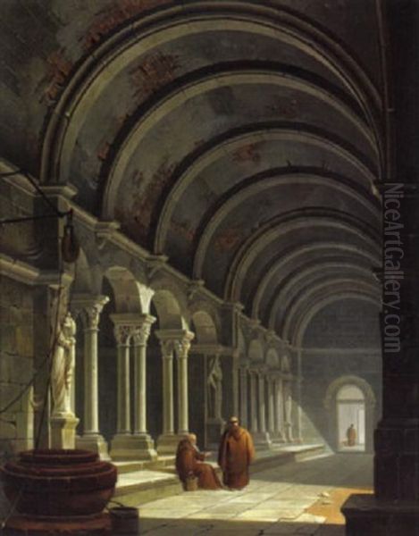 Interno Di Un Convento Romanico Oil Painting by Antonio De Pian