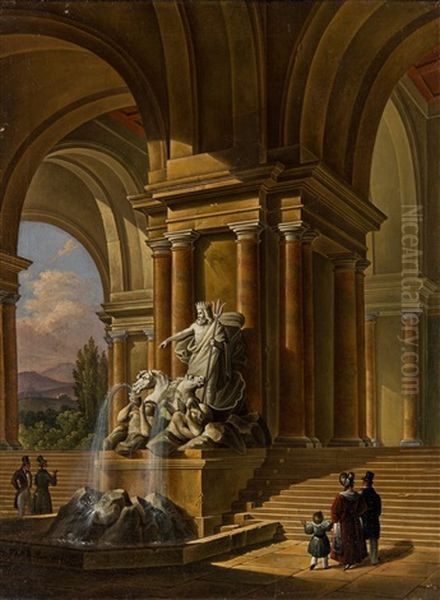 At The Fountain Of Neptune Oil Painting by Giovanni Battista (Johann Baptist) Pian