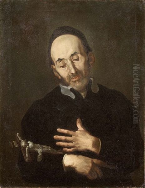 Santo In Adorazione Del Crocifisso Oil Painting by Giuseppe Antonio Pianca