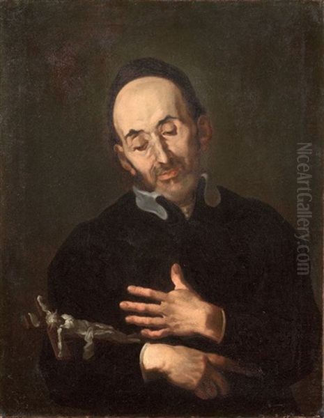 Santo In Adorazione Del Crocifisso by Giuseppe Antonio Pianca