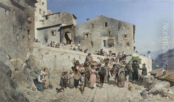 Emigrazione Dell Agro Romano (+ Partendo Und Tornando; Pair) Oil Painting by Giovanni Piancastelli