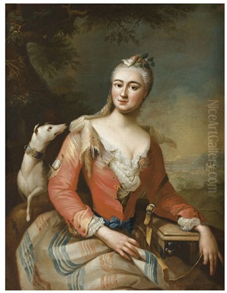 Portrait De Jeune Femme Avec Un Chien Sur Fond De Paysage Oil Painting by Giovanni Maria Delle Piane