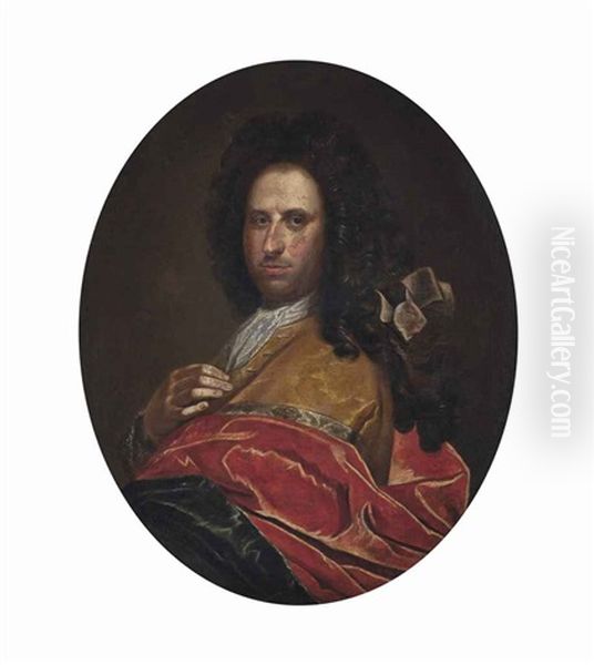 Portrait Of A Gentleman, Half-length, In An Ochre And Red Wrap by Giovanni Maria Delle Piane