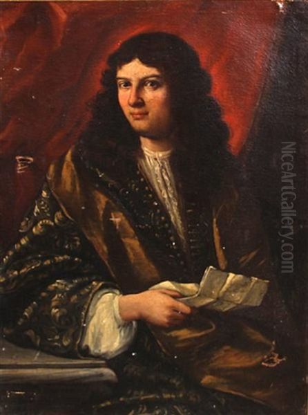 A Portrait Of A Gentleman, Three-quarter-length, Seated, Holding A Letter (giovanni Battista De Granchi?) Oil Painting by Giovanni Maria Delle Piane