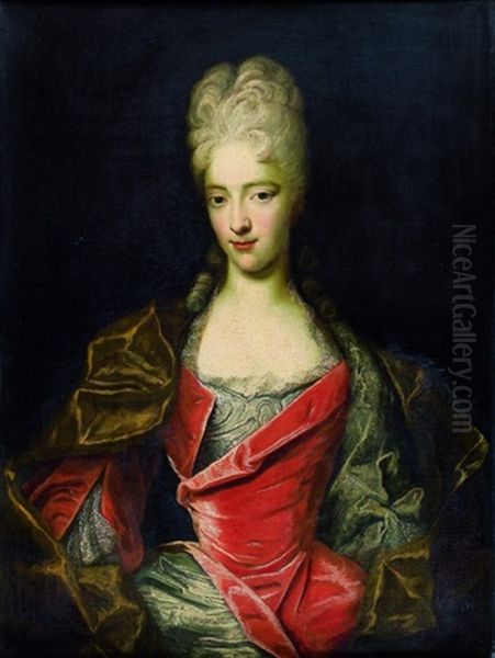 Portrait De Jeune Femme A La Robe Rouge Oil Painting by Giovanni Maria Delle Piane