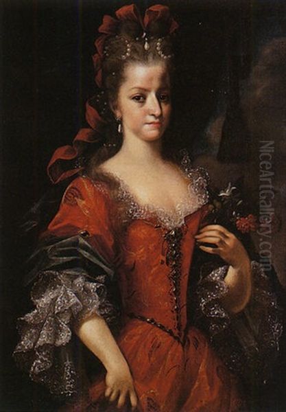 Portrait De Jeune Femme A La Robe Rouge Oil Painting by Giovanni Maria Delle Piane