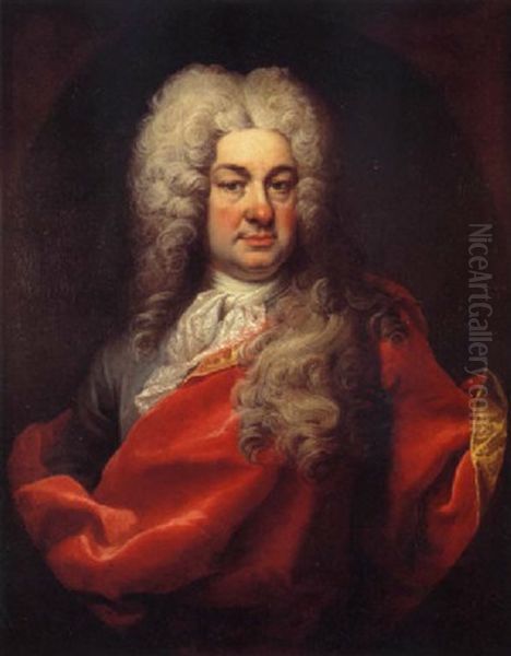 Portrait De Gentilhomme A La Draperie Rouge Oil Painting by Giovanni Maria Delle Piane