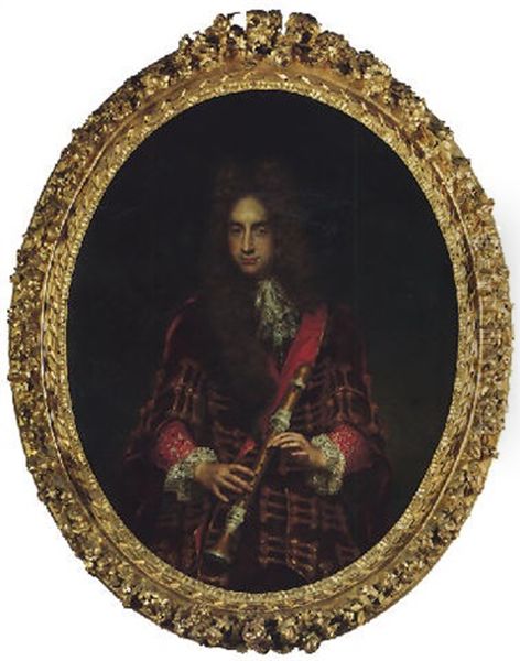 Portrait Of A Gentleman Holding A Recorder Oil Painting by Giovanni Maria Delle Piane