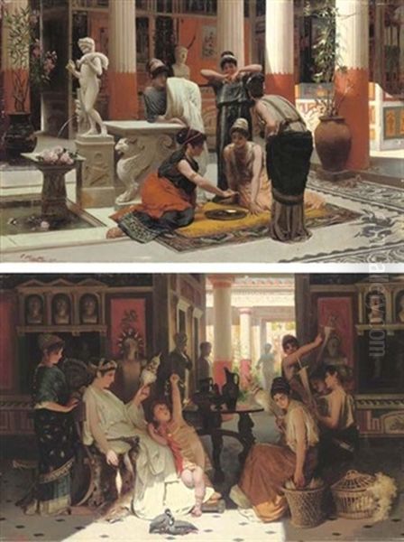 Pompeian Interior (+ Another, Similar; Pair) Oil Painting by Prospero Piatti