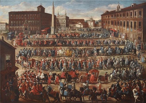 The Ceremony Of The Possesso Of Clemente Xi Oil Painting by Alessandro Piazza