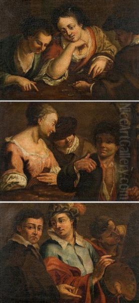 Mixed Lot: Three Scenes With Figures Oil Painting by Giovanni Battista Piazzetta