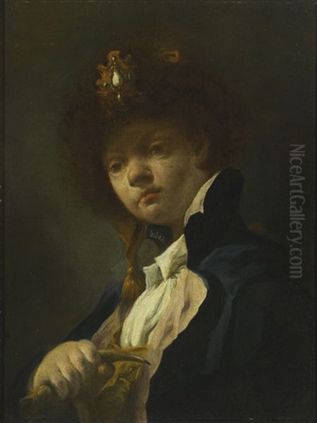 Portrait Of A Boy, Head And Shoulders, Facing Left, In Polish Dress Oil Painting by Giovanni Battista Piazzetta