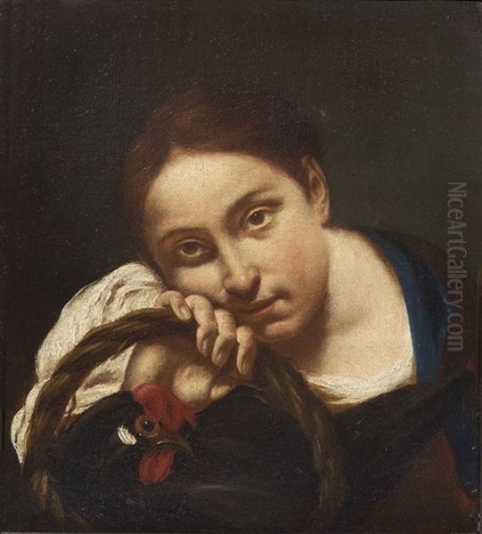 Ritratto Di Contadina Con Cestello Con Una Gallina Oil Painting by Giovanni Battista Piazzetta